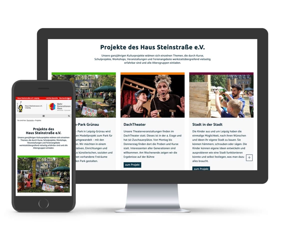 Screenshot der Website für Haus Steinstrasse Leipzig